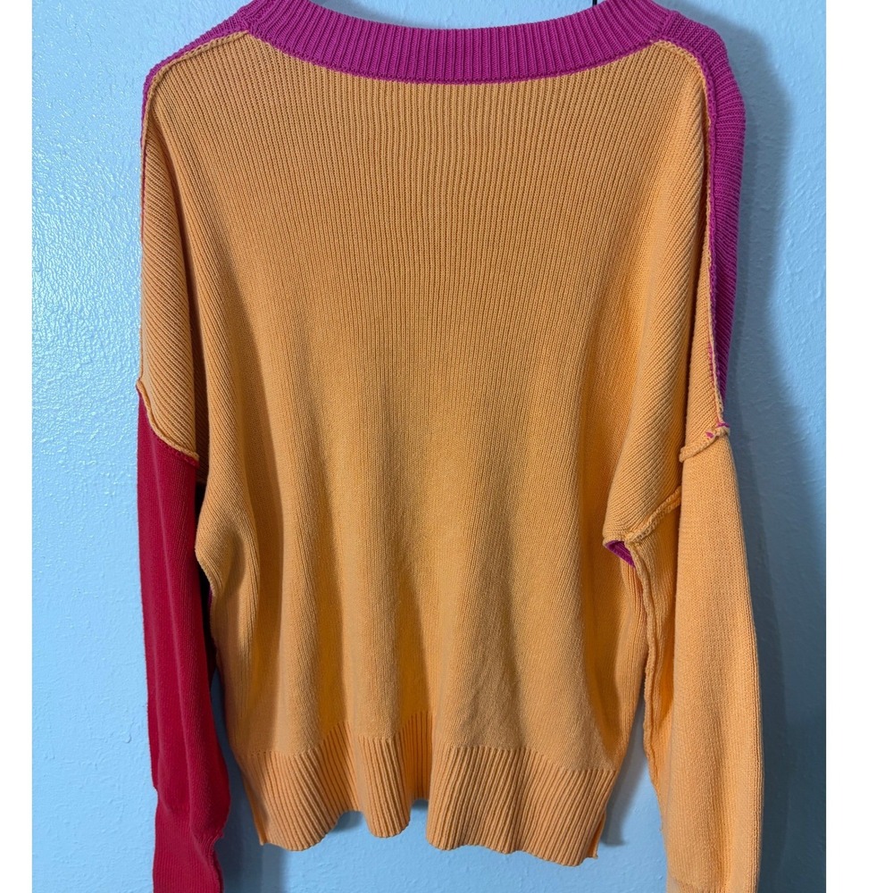 Unbranded Women Colorblock Cotton Knit Sweater Large Oversized Y2K Barbiecore - Picture 2 of 5